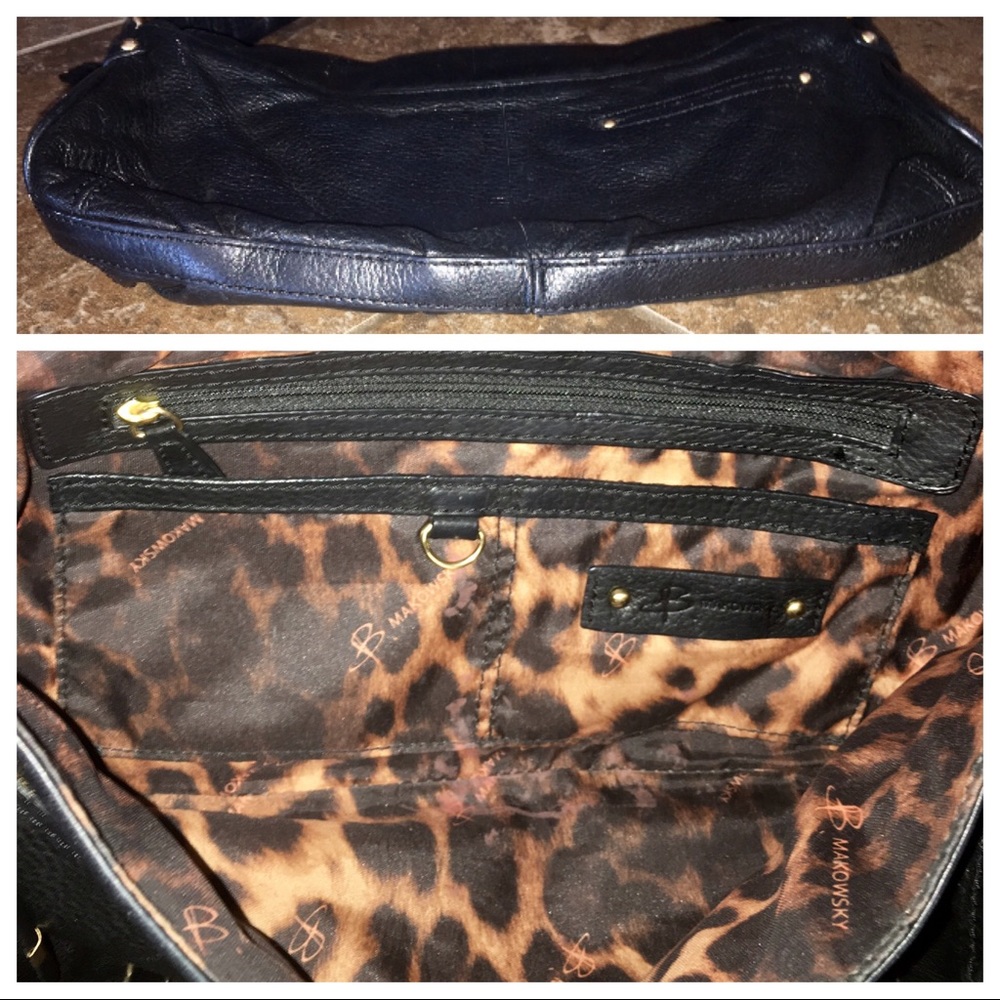 B. Makowsky Black Pebbled Leather Hobo Satchel - Picture 6 of 8